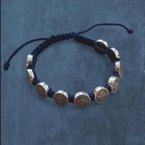 retro silver saint benedict prayer bracelet